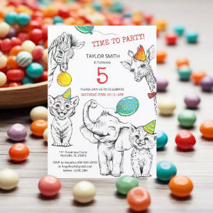 Convites Convidar 5 aniversário com um animal engraçado e f