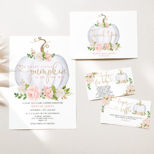 Convites Blush floral Pequeno abóbora no primeiro aniversár
