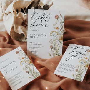 Convites Casamento com Código QR Mínimo de Boho Wildflower