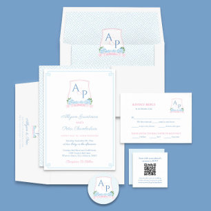 Adesivo Favor bonito De Casamento De Monograma Azul E Rosa