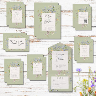 Cartão De Agradecimento Casamento Verde de Delicate Boho Wildflower
