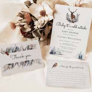 Cartão De Agradecimento Chá de fraldas de Floresta de Aquarela da Madeira 