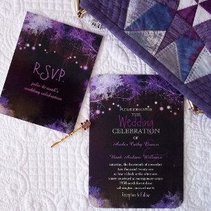Convites Casamento com Roxo Florestal Starry Evening
