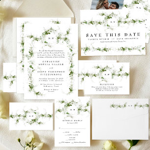 Convites Casamento Elegante Eucalyptus Wreath Monograma