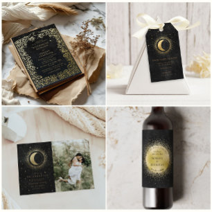 Convites Casamento de Estrelas Douradas Negras Celestiais à