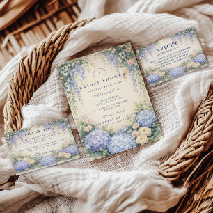 Convites Chá de Bebê Romântico Jardim Azul Desbotado