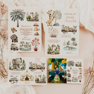 Convites Chamando todos os animais de festa Safari Zoo Birt