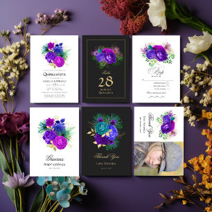 Convites Watercolor Floral espanhola Mardi Gras Quinceañera