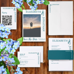 Convites Casamento da Tipografia Moderna do Teal Escuro