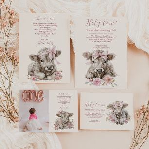 Convites Primeiro aniversario de Vaca Floral Highland