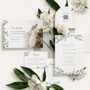Convites Adelaide Elegant Watercolor Eucalyptus Wedding