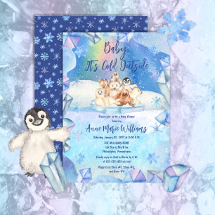 Convites Baby It's Cold Outside Arctic Animals Baby Shower 
