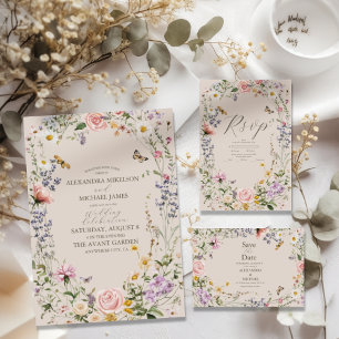Cartão RSVP Casamento Russo de Casamento de Flores Selvagens