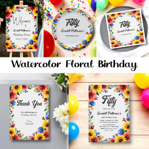 Convites Boho Watercolor Floral Garden Summer 50º Aniversár