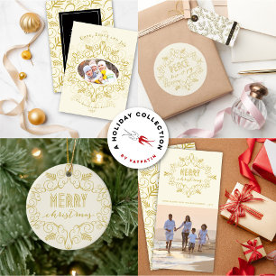 Cartão Feliz Natal Dourado Foto da Folhagem de Deco Vinta