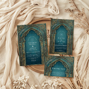 Convites Casamento Islâmico Arco-íris Turquesa