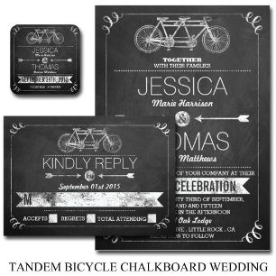 Convites Casamento com Tipografia Tandem Bicycle Chalkboard