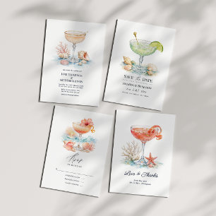 Cartão RSVP Casamento de Luxo à Beira-Mar com Coquetel de Cora