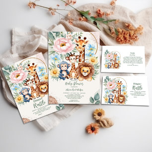 Convites Chá de fraldas De Animais Da Selva Tropical Safari