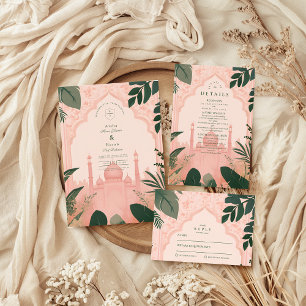 Cartão De Agradecimento Casamento Floral Islâmico Botânico Elegante