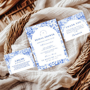 Cartão De Agradecimento Chá de Noiva Jardim Toile Azul Vintage