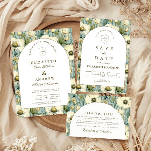 Cartão De Agradecimento Casamento no Jardim com Arco Floral Azul Empoeirad