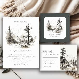 Convites Pine Woods Mountain Landscape Casamento