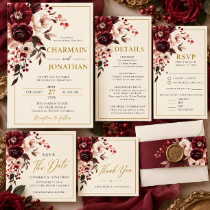 Convites Casamento de Maroon Burgundy Elegante