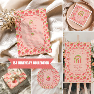 Convites Festa de primeiro aniversario de Berry First Straw