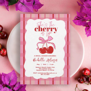 Convites Cereja no Topo Desenhado à Mão Rosa Vermelho Chá d