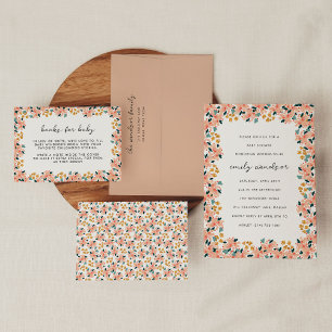 Convites Chá de fraldas de Jardim Floral de Cor Azul