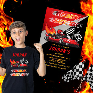 Cartão De Agradecimento Vermelha   Black Go Kart Racing Birthday