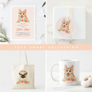 Guardanapo De Papel Corgi e Flores de Pêssego Cinto-d-Água