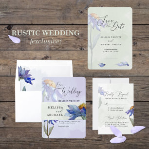 Convites Modern Watercolor Purple Gerbera Daisy Wedding