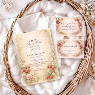 Convites Chá de Bebê Flor de Morango