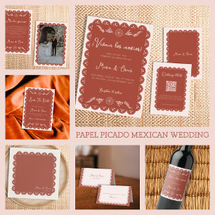 Cartão De Informações Wedding Details Papel Picado Terracotta Mexicano