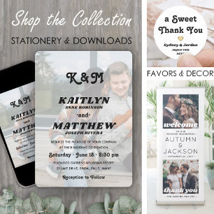 Convites Sobreposição de Monograma Retro Elegante 2 Fotos d