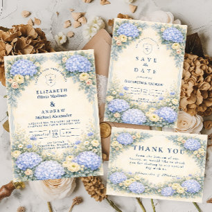 Convites Casamento no Jardim com Hortênsias Azul Poeira