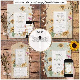 Convites Vintage Summer Sunflower Wedding