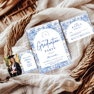 Cartão De Agradecimento Festa de Graduação Blue Floral Toile