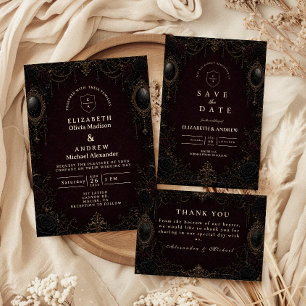 Cartão RSVP Casamento Gótico Vitoriano Ornamentado Escuro