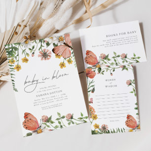 Convites Bebê no Chá de fraldas de flor selvagem de Bloom