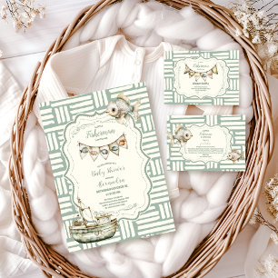 Convites Chá de fraldas de Pesca do Pequeno Pescador Verde