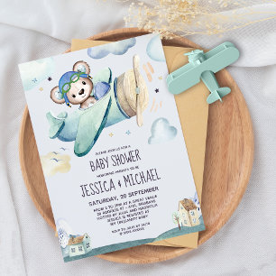 Convites Piloto de avião Teddy Bear Baby Bingo