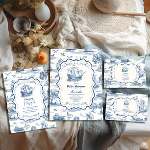 Convites Chá de fraldas Náutico marinho Azul