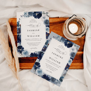 Flyer Budget Blue & Navy Floral Wedding 