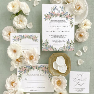Convites Crestas Florais Monogramáticas para Casamento em V