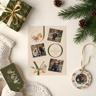 Cartão De Festividades Joy Peace Love Watercolor Woodsy Mushroom Foto