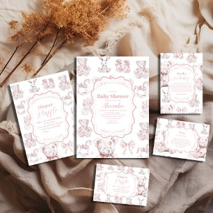 Convites Chá de fraldas Toys Toile De Jouy Rosa