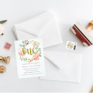 Convite Floral Dourado, cor-de-rosa, aniversário d